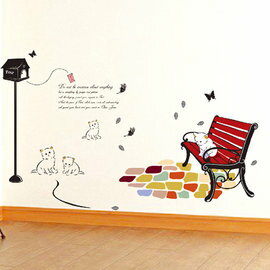 WallFree窩自在 DIY無痕壁貼 牆貼-公園貓咪 AY7013