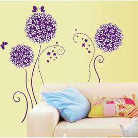 WallFree窩自在 DIY無痕壁貼 牆貼-紫蝶花球 AY7014A