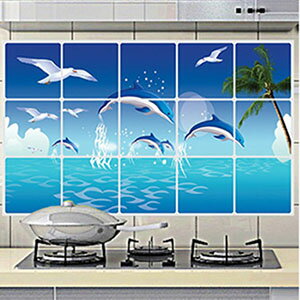 WallFree 廚房清潔 高檔鋁箔防油貼紙 防油牆貼-海鷗海豚