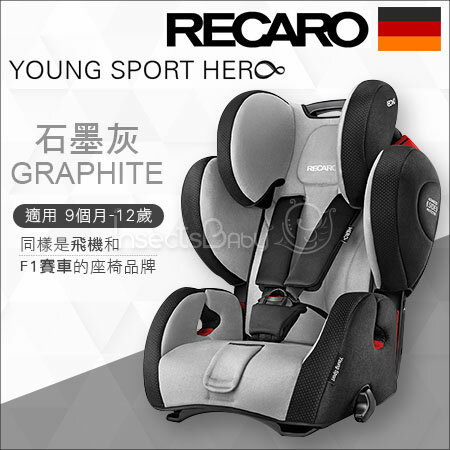 +蟲寶寶+德國【 Recaro 】Young-SportHero成長型安全座椅/F1賽車同等級的安全防護-灰《現＋預》