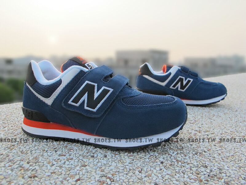 Shoestw【KG574MTI】NEW BALANCE 574 復古慢跑鞋 童鞋 運動鞋 小童 麂皮 藍黑N