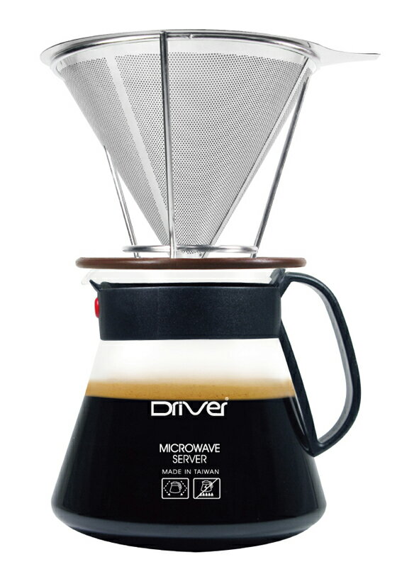 Driver不鏽鋼咖啡濾杯濾網+承架+微波玻璃壺免用咖啡濾紙-大廚師百貨