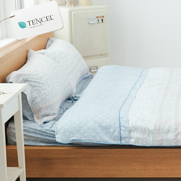 [SN]#TEN005#AB版雙人四件式TENCEL100%天絲舖棉兩用被床包組/歐式壓框枕套