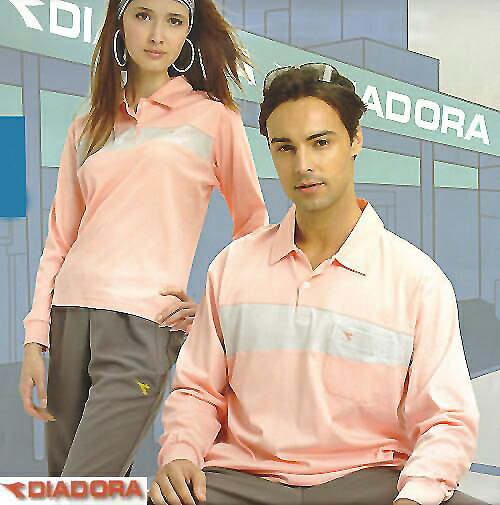 義大利名牌 DIADORA 男女吸濕排汗長POLO衫-粉橘#DW9833A2-#D200915A