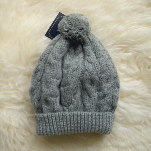 紐西蘭100%純羊毛帽*毛球麻花粗針織毛線帽*灰色(美麗諾Merino)