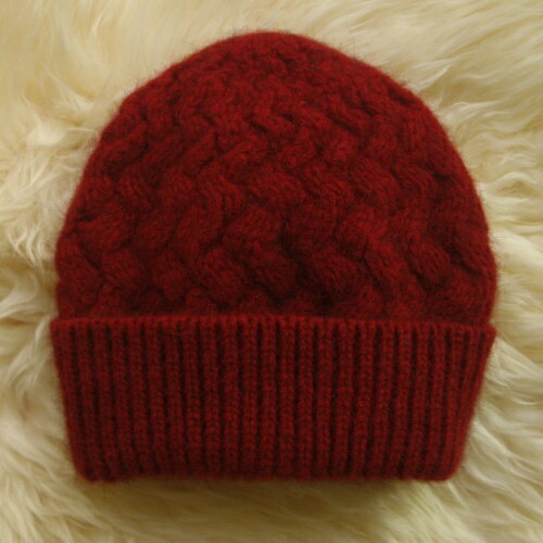 紐西蘭貂毛羊毛帽*立體編織粗針織毛線帽_深紅色