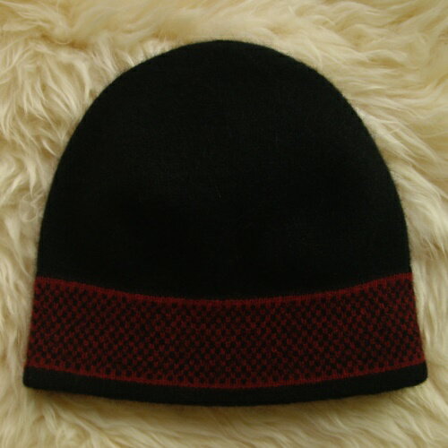 紐西蘭貂毛羊毛帽*摩斯配色_紅色X黑色(單層)