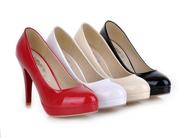 人氣新款~漆皮超性感淺口時尚防水台高跟細跟顯瘦氣質單鞋低幫鞋-黑/紅/白(34-39)