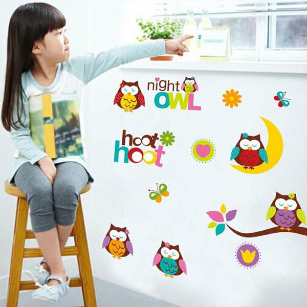 BO雜貨【YV4208】創意可移動壁貼 牆貼 背景貼 時尚組合壁貼 晚安可愛貓頭鷹