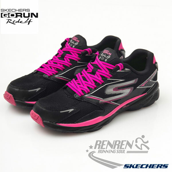 SKECHERS 女 慢跑鞋GOrun Ride 4 (黑粉) 全天候適用 可抽換鞋墊 情侶鞋