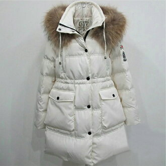 *ORead*連帽徽章中長款高仿貉子毛領白鴨絨羽絨服(4色S~XL)