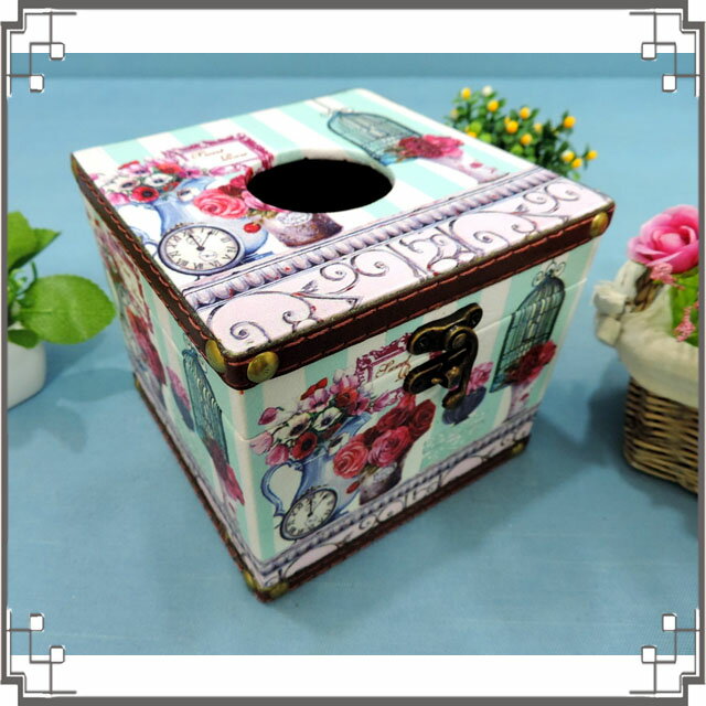 木製皮革方形面紙盒《LC5》美式鄉村貼皮紙巾盒 收納盒 居家布置◤彩虹森林◥