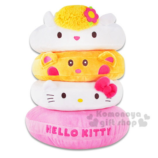 〔小禮堂〕Hello Kitty 套圈圈造型玩偶《白橘粉.3個甜甜圈.立體造型》可當抱枕