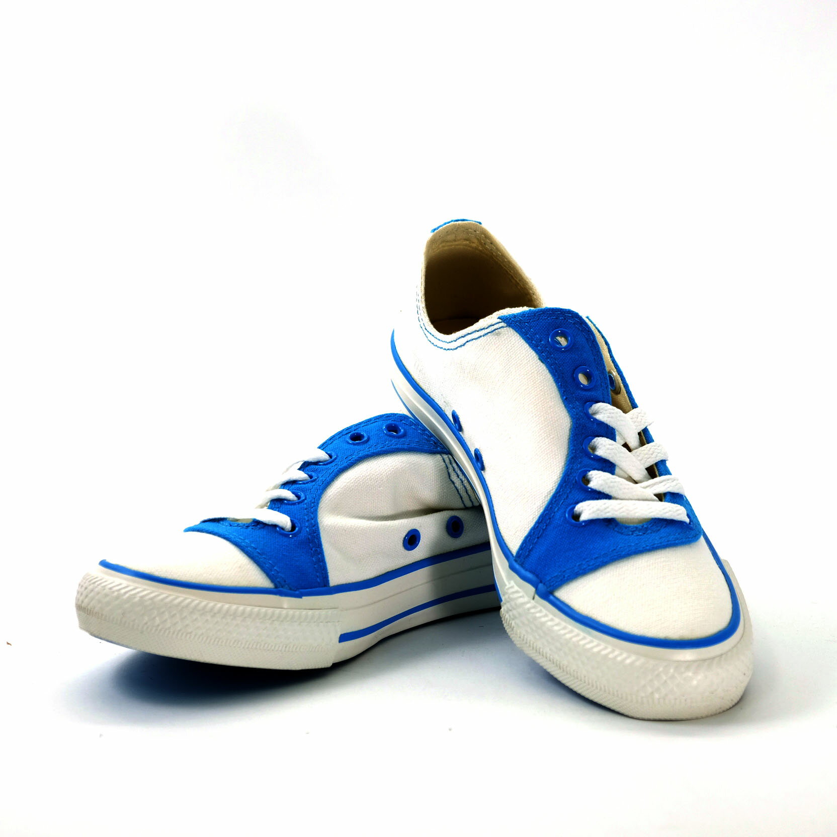 HOZ 低筒側邊開口設計款帆布鞋-螢光藍色37號