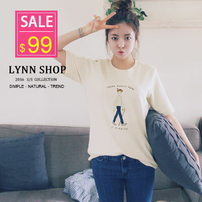 Lynn Shop 【1500106】短袖T恤 卡通漫畫印花圓領短袖T恤預購