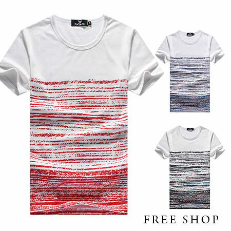 Free Shop【QMD50073】美式休閒斑駁條紋設計印刷圓領棉質短T短袖上衣潮T‧三色