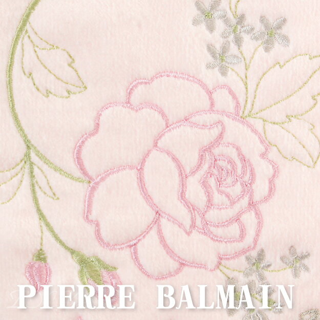 PIERRE BALMAIN 波浪邊右下刺繡玫瑰花束小方巾 特性：100%純棉編製+波型刺繡框邊+多層次刺繡(毛巾 小毛巾)