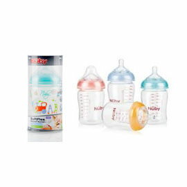 【悅兒樂婦幼用品舘】Nuby 寬口徑防脹氣玻璃奶瓶(附慢流量奶嘴-圓孔)-240ml