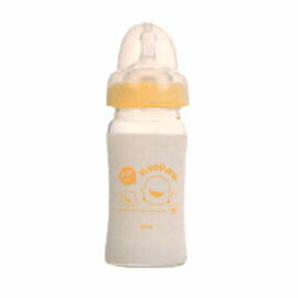 【悅兒樂婦幼用品舘】Piyo 黃色小鴨 寬口徑葫蘆型玻璃奶瓶280ml -輕盈材質