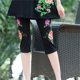 *ORead*刺繡修身打底褲七分褲(3色M~4XL)