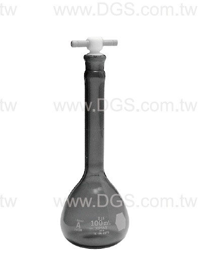 《KIMBLE & CHASE》茶色量瓶 A級 Flask， Volumetric， RAYSORB， Class A， PTFE Stopper
