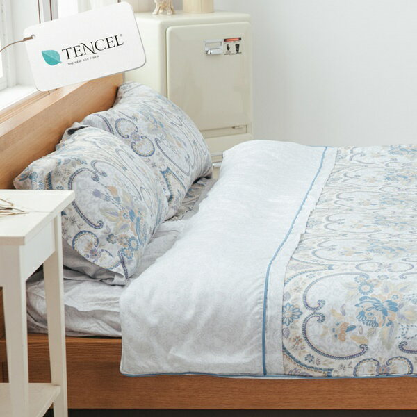[SN]#TEN003#AB版雙人四件式TENCEL100%天絲舖棉兩用被床包組/歐式壓框枕套