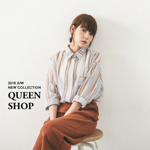 Ｑｕｅｅｎ Ｓｈｏｐ【01022307】配色直條紋單口袋長版襯衫 兩色售＊現貨+預購＊