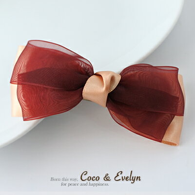 甜美蝴蝶結緞帶網紗雙色手工飾品髮夾 -Coco & Evelyn