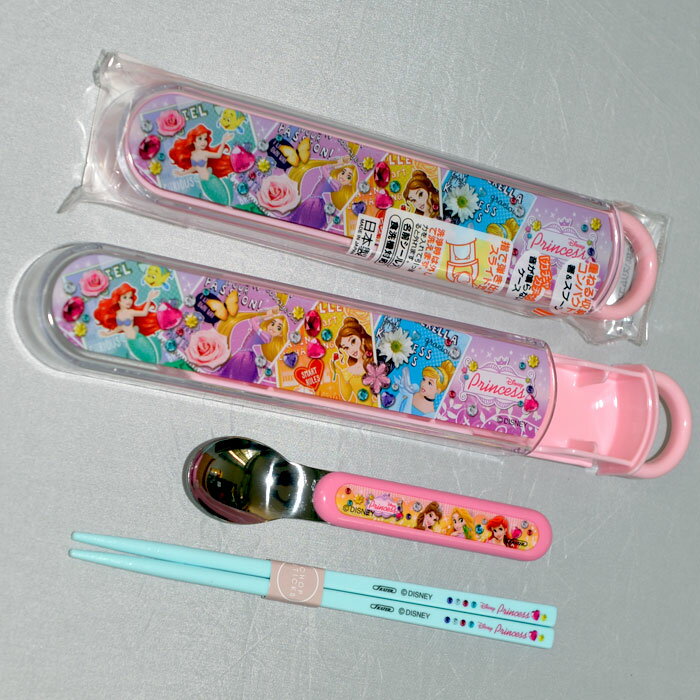 迪士尼公主系列 筷子湯匙餐具組 附保存盒 日本製 正版商品