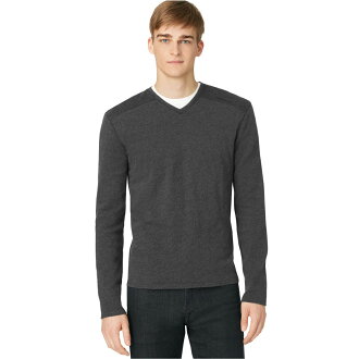 美國百分百【Calvin Klein】上衣 CK 長袖 V領 T恤 T-shirt 鐵灰色 男 S M號 F556