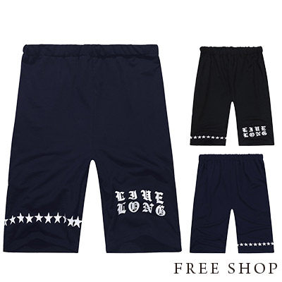 Free Shop【QR30133】歐美潮流橫排星星哥德字印花棉質彈性抽繩運動球褲棉褲休閒短褲 二色