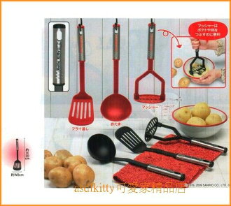 asdfkitty可愛家☆ KITTY料理組-鍋鏟+大湯匙+壓泥鏟-紅色下標頁-日本正版商品