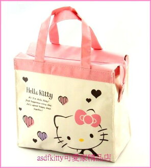 asdfkitty可愛家☆KITTY愛心版方寬型輕量保溫便當袋/手提袋/購物袋-也可保冷-日本正版商品