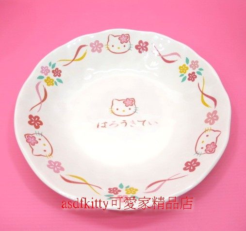 廚房【asdfkitty可愛家】KITTY小花陶瓷盤-2002年正版絕版商品