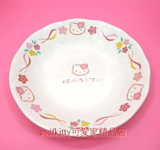 廚房【asdfkitty可愛家】KITTY小花陶瓷盤-2002年正版絕版商品