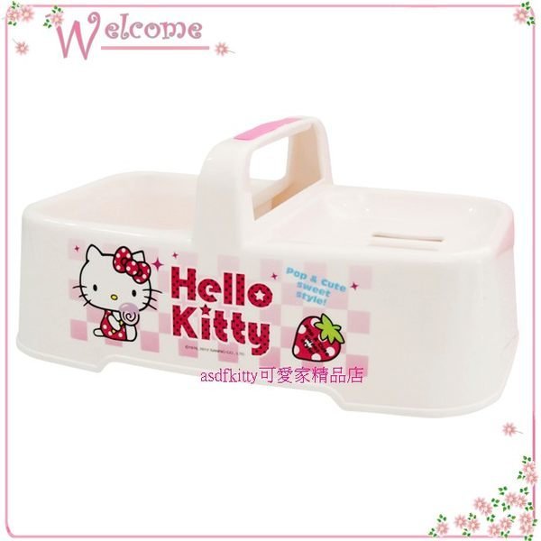 asdfkitty可愛家☆KITTY棒棒糖高低肥皂盒-置物籃-香皂架-放洗衣刷菜瓜布-韓國製