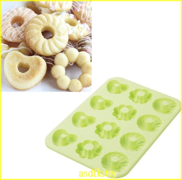 asdfkitty可愛家☆貝印KAI矽膠模型-愛心圓花邊波堤-迷你甜甜圈12連-保證日本正版