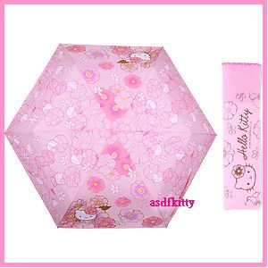 個人用品【asdfkitty】kitty扶桑花防風三節縮骨超輕量雨傘/三折傘-UV防護-香港正版