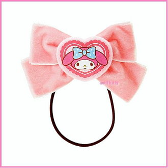 個人用品【asdfkitty可愛家】美樂蒂粉色絲絨緞帶蝴蝶結髮束-日本正版商品