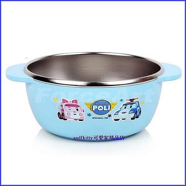嬰童 廚房【asdfkitty】POLI救援小英雄波力雙耳304不鏽鋼碗/學習碗-天空藍M號-韓國製