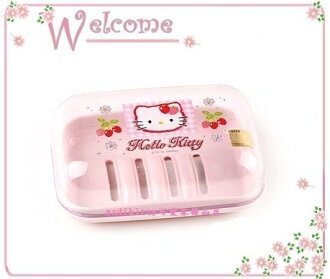 衛浴【asdfkitty可愛家】KITTY有蓋肥皂盤-香皂盒-亮草莓版-韓國製