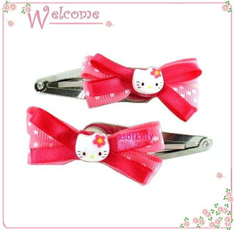 個人 嬰童用品【asdfkitty可愛家】KITTY粉水玉蝴蝶結髮夾-歐美版正版商品
