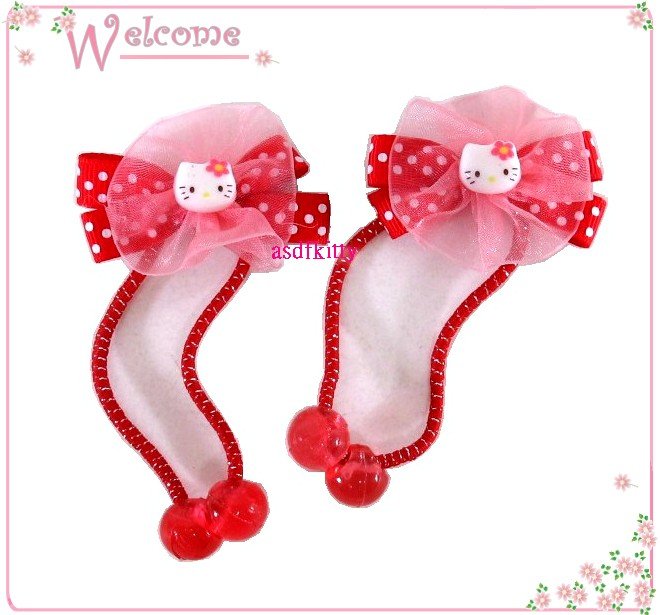 個人 嬰童用品【asdfkitty可愛家】KITTY紅水玉蝴蝶結髮束/髮圈-歐美版正版商品