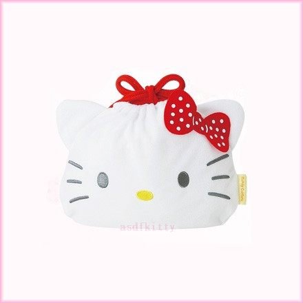 個人用品【asdfkitty可愛家】kitty白色大臉造型束口袋-可當禮物袋-日本正版商品