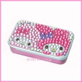 家用【asdfkitty】美樂蒂+小綿羊方形亮鑽滑蓋式收納盒/置物盒/隨身藥盒-日本版正版