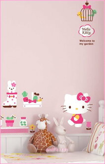 asdfkitty可愛家☆KITTY小兔鳥籠大型壁紙-壁貼-牆壁.瓷磚.玻璃.鏡子...都可貼-韓國製
