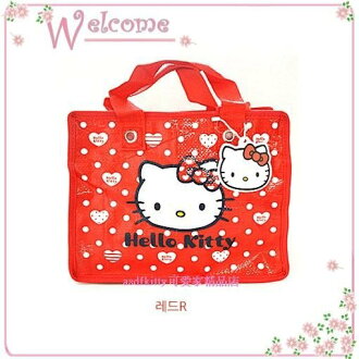 asdfkitty可愛家☆kitty紅水玉購物袋L號/收納袋/輕量肩背包-幼兒園午睡棉被睡袋/韓國版