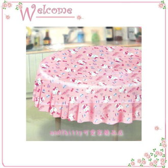 asdfkitty可愛家☆KITTY抱愛心版圓型桌巾-環保材質.無毒無污染 -香港版正版商品