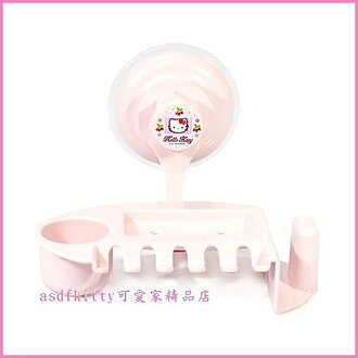 衛浴【asdfkitty可愛家】KITTY牙刷.漱口杯.香皂.瀝水架-亮草莓/強力吸盤免施工-韓國製
