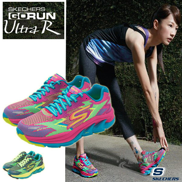 SKECHERS 女慢跑鞋GO Run Ultra R (藍*桃紅*繽紛 ) 跑步系列路跑簡嫚書代言款